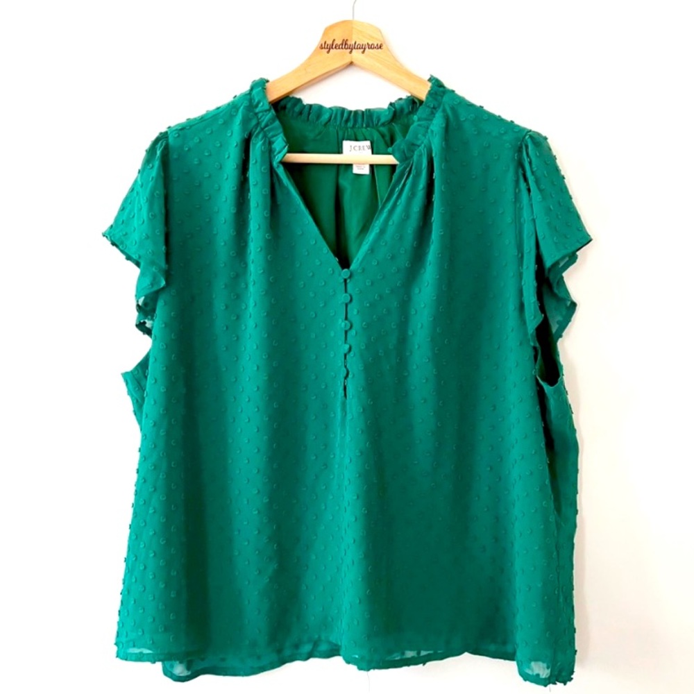 J. Crew XXL Ruffle Neck Top in Swiss Dot